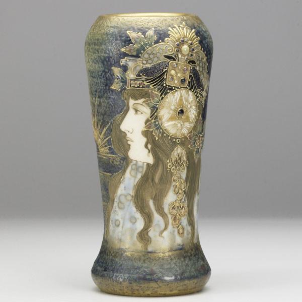 Appraisal: NIKOLAUS KANNHAUSERRIESSNER STELLMACHER KESSELAmphora ceramic vase in Gres-Bijou with crowned