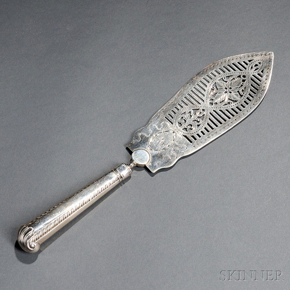 Appraisal: English Sterling Silver Bright-cut Hollow-handled Fish Slice the blade with