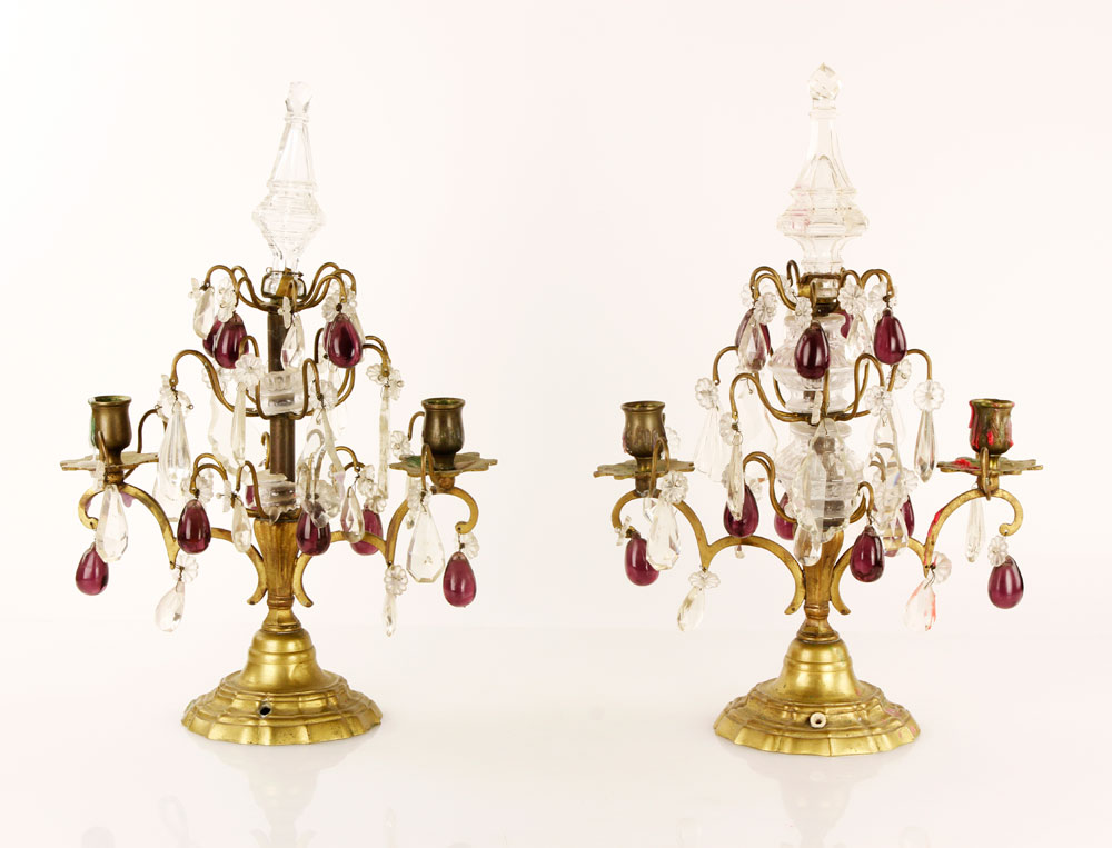 Appraisal: - th C Amethyst and Crystal Candelabra th century candelabra