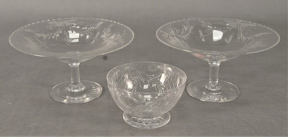 Appraisal: Group of Fourteen Etched Glass Pieces to include a pair