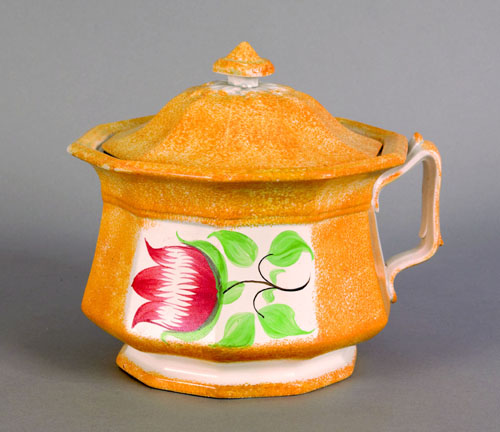 Appraisal: Yellow spatter covered pot th c with red tulip h