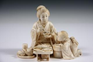 Appraisal: JAPANESE FIGURINE Meiji Period Okimono th c a domestic scene