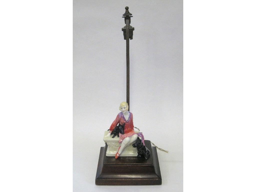 Appraisal: Royal Doulton 'Scotties' figure mounted as a lamp base def