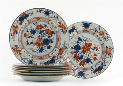 Appraisal: Eight Chinese Imari plates decorated with flowers foliage and diaper