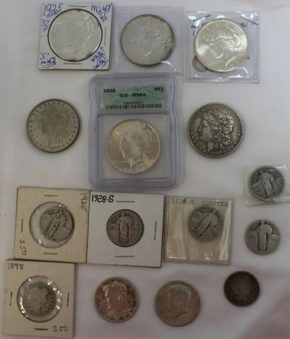 Appraisal: COLLECTION OF SILVER COINS TO INCLUDE PEACE DOLLAR MS -S