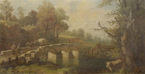 Appraisal: HEITINGER PAUL Munich Landscape with a bridge Oil on panel