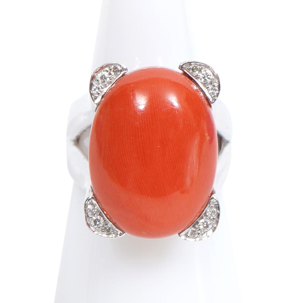 Appraisal: K WG DIAMOND NATURAL SALMON CORAL RING K white gold