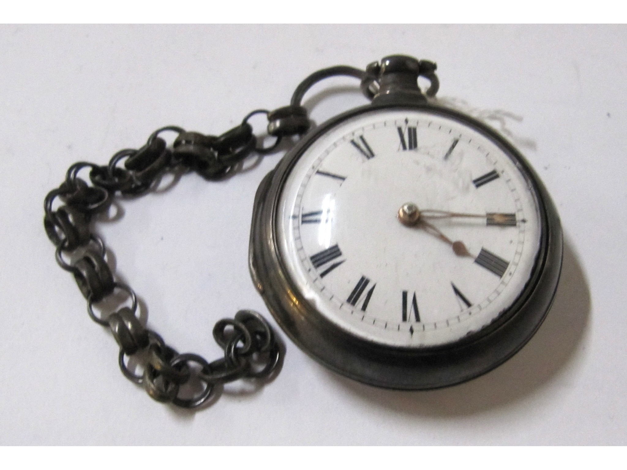 Appraisal: A silver pair cased pocket watch on part chain