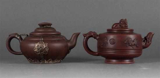 Appraisal: Chinese redware teapot and similar silver-mounted redware teapot redware teapot