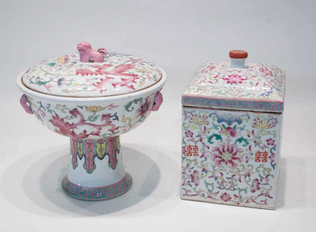 Appraisal: TWO CHINESE QING PORCELAIN LIDDED VESSELS each Famille Rose with