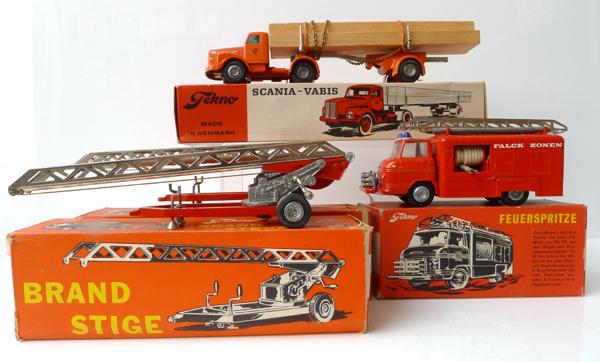 Appraisal: FOUR TEKNO DENMARK MODELS INCLUDING FEUERSPRITZE SCANIA-VABIS SKOVTRANSPORT AND X