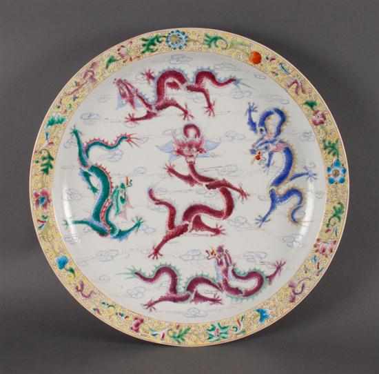 Appraisal: Chinese Famille Rose porcelain charger with polychrome dragon central decoration