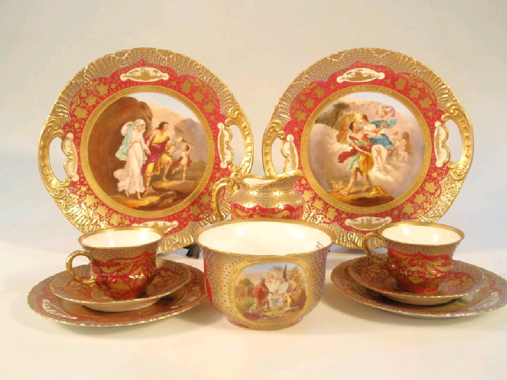 Appraisal: A thC Austrian porcelain tea service decorated with medallion reserves