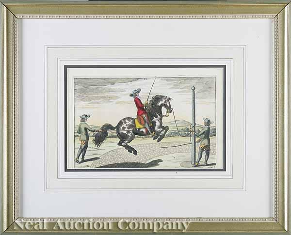 Appraisal: A Group of Four Hand-Colored Copper Engravings of Equestrian Scenes