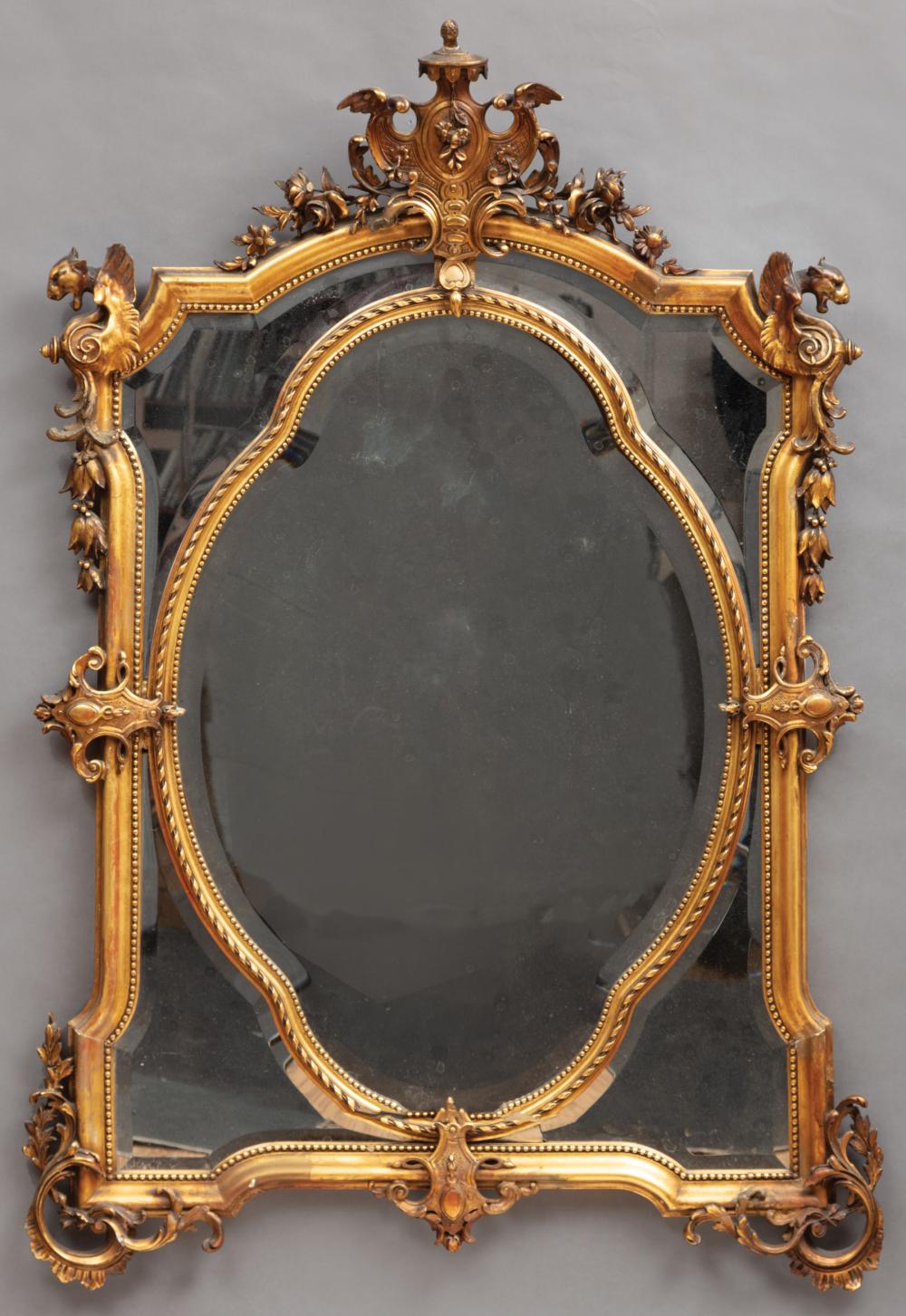 Appraisal: Belle Epoque Carved Giltwood Overmantel Mirror th c winged shield