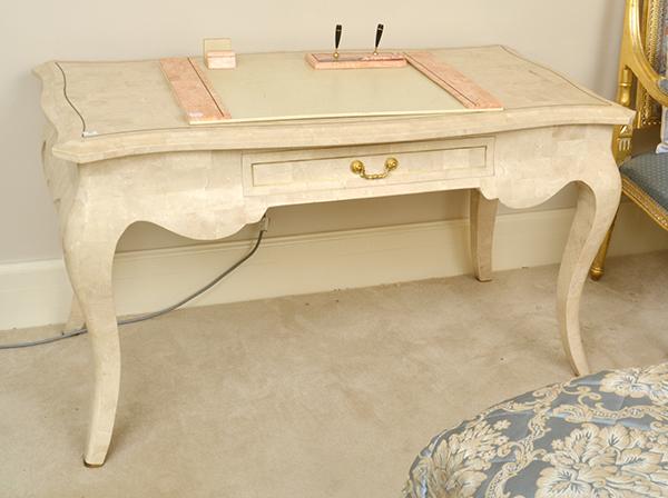 Appraisal: A TRAVERTINE MARBLE VENEERED CABRIOLE LEG DESK AND MATCHING DESK