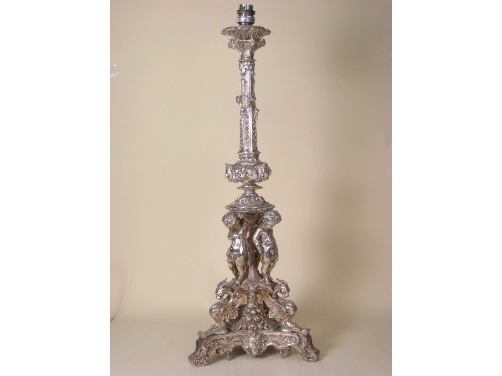 Appraisal: A fine quality plated Table Lamp with ornate cherub supports