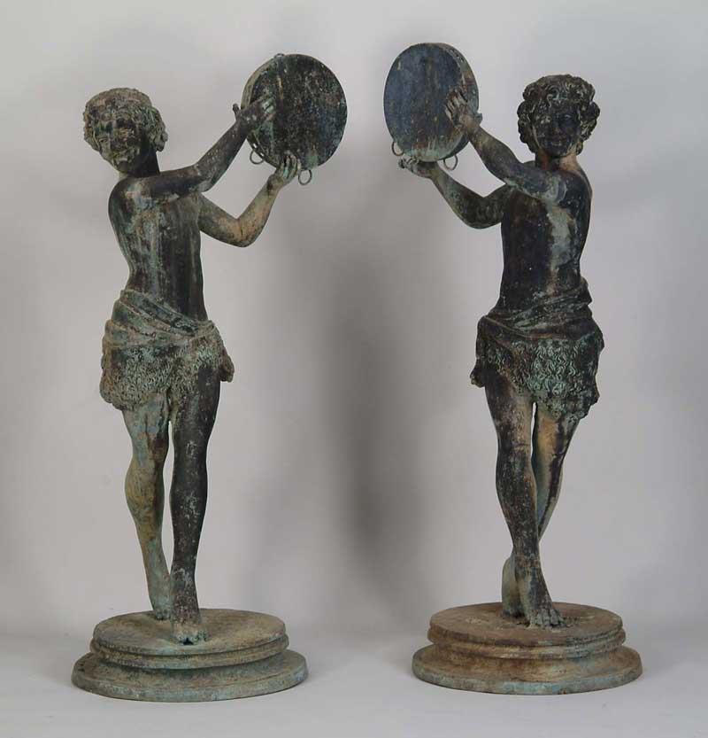 Appraisal: PAIR OF LARGE BRONZE TAMBOURINE PLAYERS th Century Bronzes show