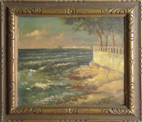 Appraisal: Oil on canvas coastal scene signed Borgonouo x