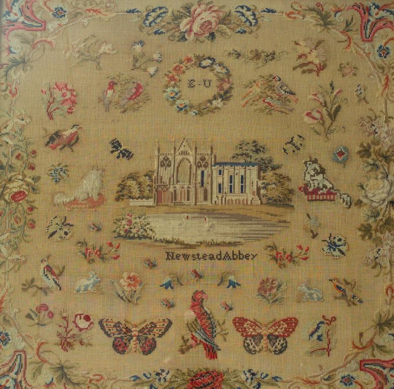 Appraisal: th CENTURY NEEDLEWORK PANEL NEWSTEAD ABBEY the titled central image