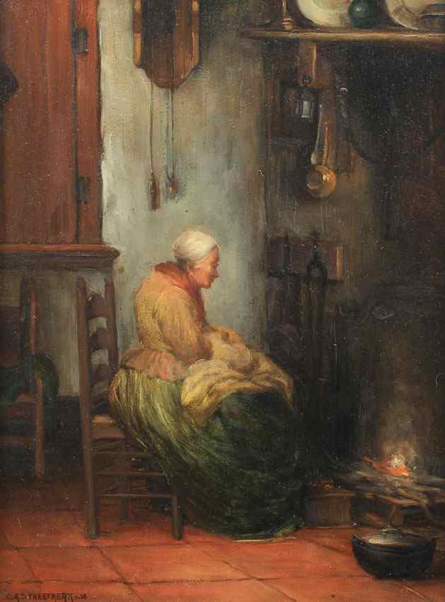 Appraisal: STREEFKERK Carl Augustus Dutch - Interior Genre Painting with Elderly