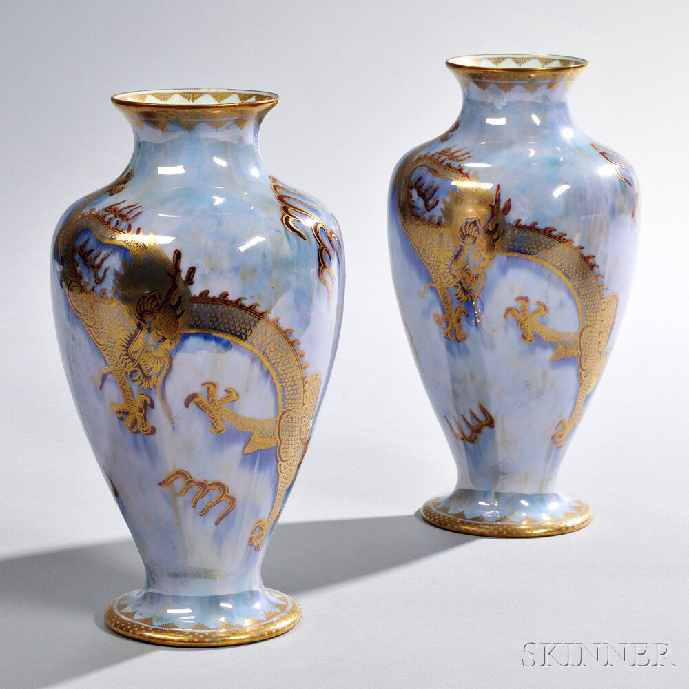 Appraisal: Pair of Wedgwood Dragon Lustre Vases England c shape pattern