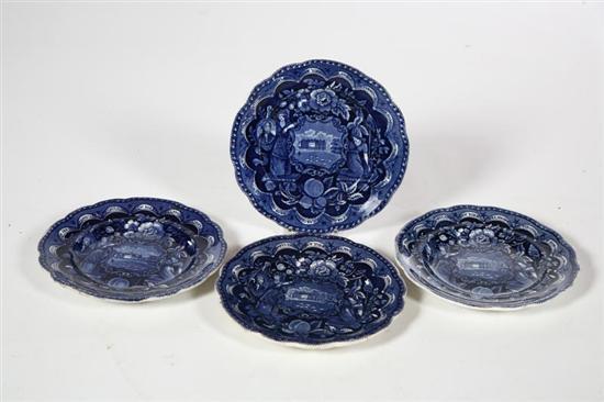 Appraisal: FOUR HISTORICAL BLUE STAFFORDSHIRE PLATES English ca - Impressed Clews