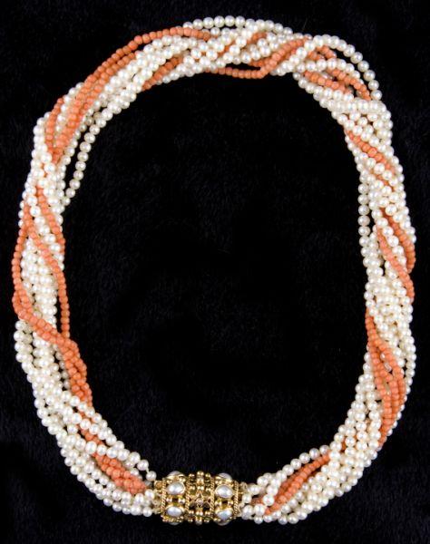 Appraisal: KT Gold Coral and Pearl Necklace with bright polish finish