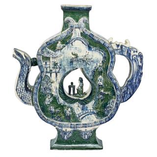 Appraisal: MONUMENTAL CHINESE CERAMIC TEAPOT FORM VASE Featuring figures in bas