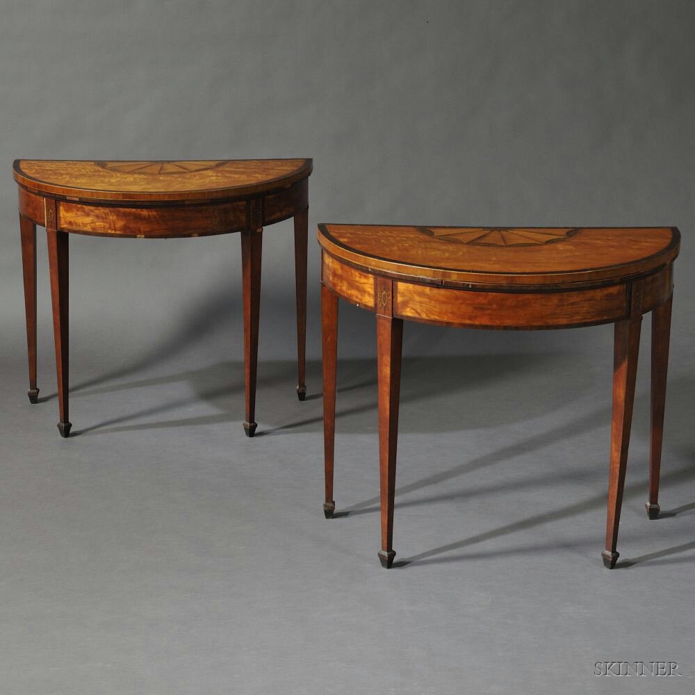 Appraisal: Pair of George III Satinwood Veneer Gate-leg Games Tables late