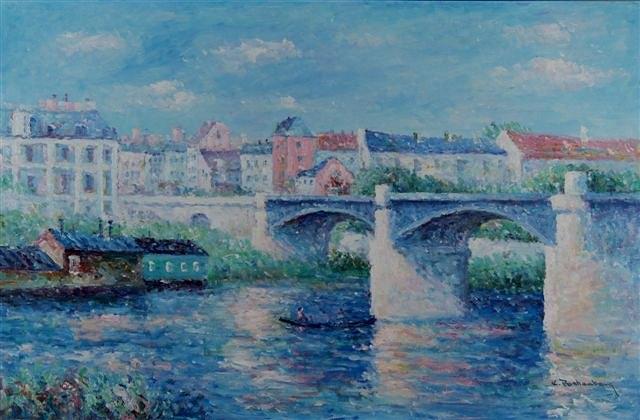 Appraisal: K ROTHENBERG - French river scene with bridge signed oils