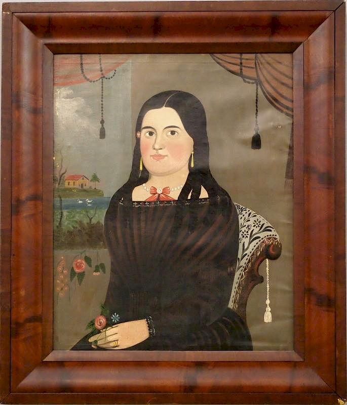 Appraisal: Prior Hamblin School portrait A mid th century Folk Art