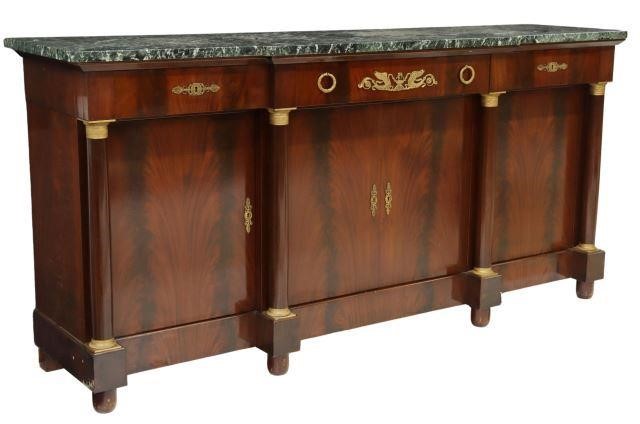 Appraisal: French Empire style mahogany breakfront sideboard th c green marble