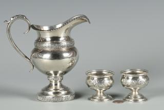 Appraisal: Pair coin silver salts and Kitts KY Cream Jug Louisville