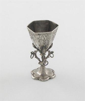 Appraisal: A Dutch miniature hexagonal goblet on a hexafoil foot with