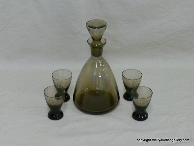 Appraisal: Vintage C 's Smoke Glass Brandy Set - Includes the