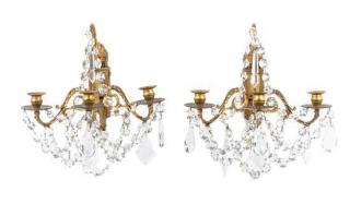 Appraisal: A Pair of Continental Gilt Bronze Three-Light Sconces th century