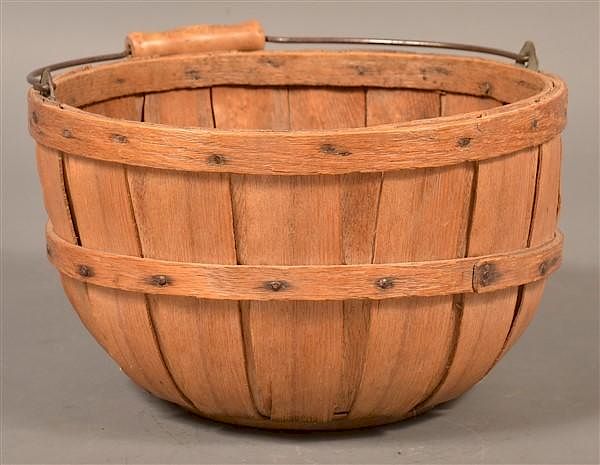 Appraisal: Vintage Oak Stave Field Basket Vintage Oak Stave Field Basket