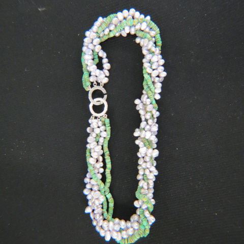 Appraisal: Turquoise Pearl Necklace two strands of natural turquoise and three