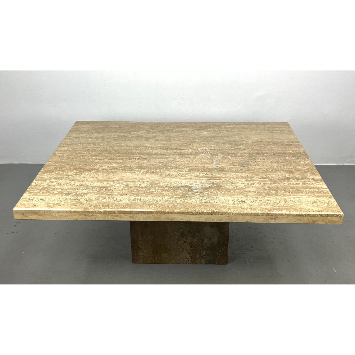 Appraisal: Large Travertine Marble Coffee Table Modernist Cocktail table with travertine