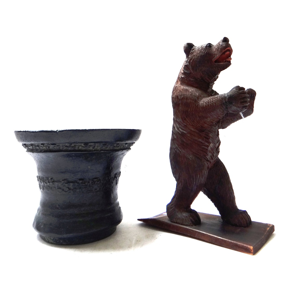 Appraisal: A th century style bronze mortar with geometric banded decoration