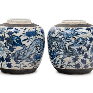 Appraisal: Two Chinese Underglaze Blue Crackle Glazed and Iron Decorated Porcelain