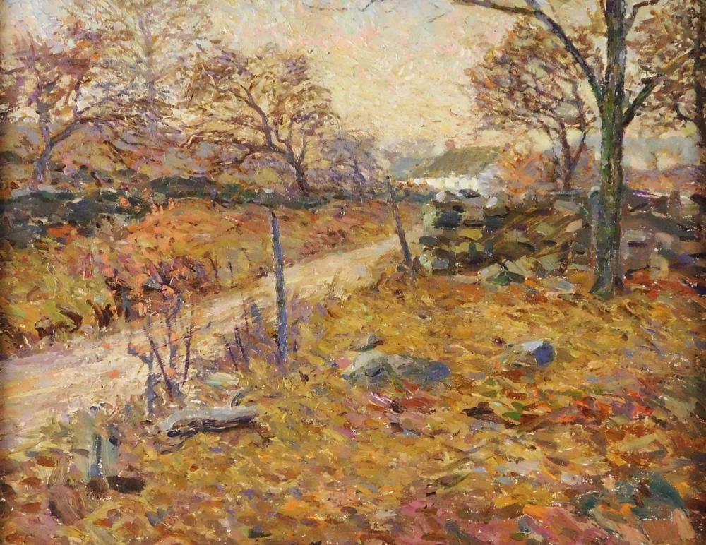 Appraisal: th C oil on canvas impressionistic style pastoral autumn landscape