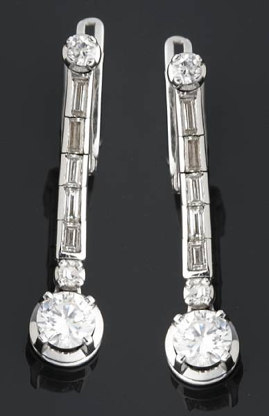 Appraisal: A pair of diamond and white gold earrings estimated total