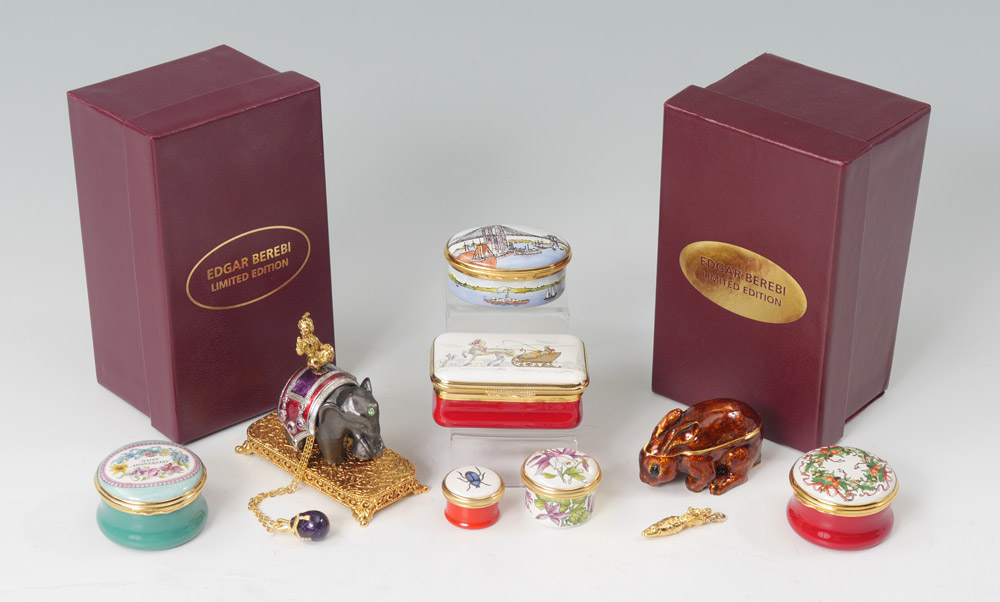 Appraisal: HALCYON DAYS AND TWO EDGAR BEREBI BOXES miniature boxes total