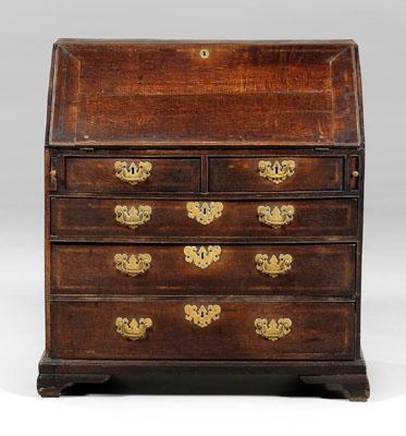 Appraisal: Chippendale oak slant-front desk fitted interior five inlaid dovetailed drawers