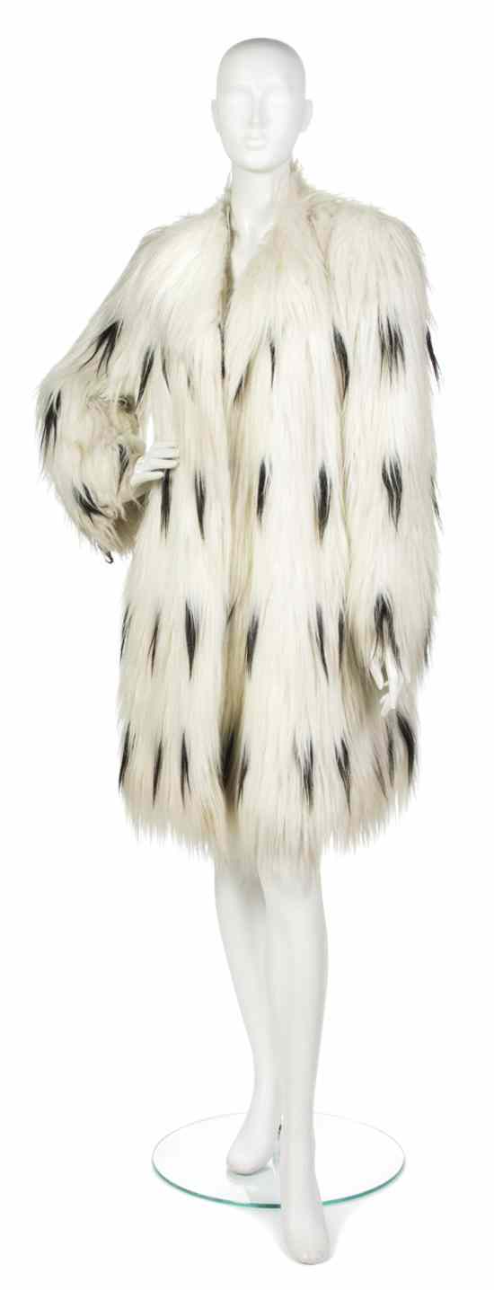 Appraisal: A Pauline Trigere Cream and Black Faux Fur Coat Labeled