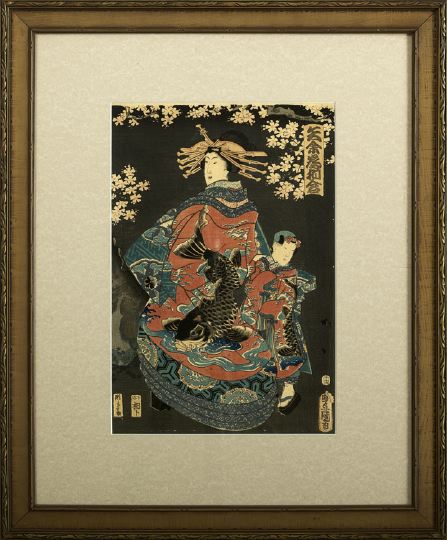 Appraisal: Framed Japanese Woodblock Print by Kunisada dated depicting a geisha