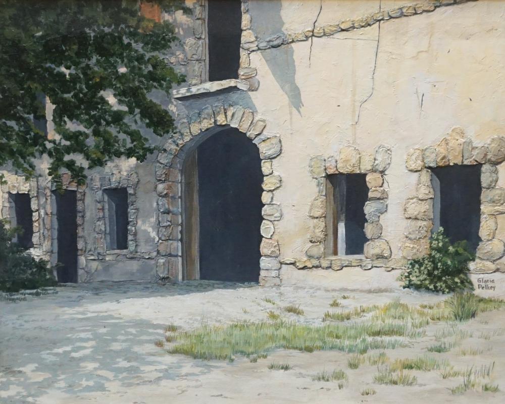 Appraisal: TH CENTURY SCHOOL COURTYARD OIL ON CANVAS SIGNED GLORIA PELKEY