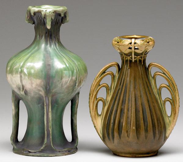 Appraisal: AMPHORA Two vases one by Paul Dachsel with dragonflies multiple